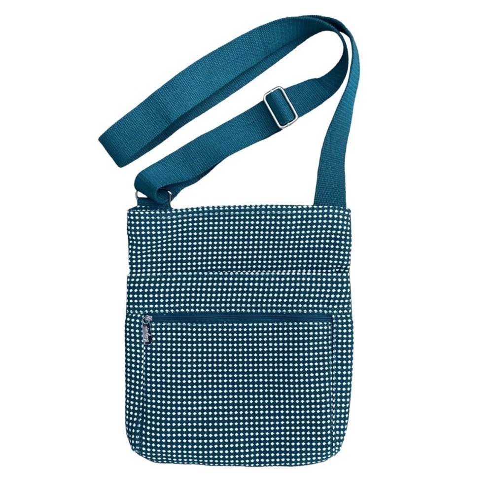 Thirty-One Teal & Cream Check Pattern Fabric Crossbody Shoulder Bag NWOT